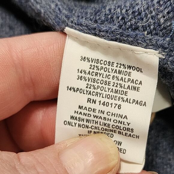 Singer + Sargent cardigan grandpa sweater blue & brown button up elbow patch M - Picture 5 of 5